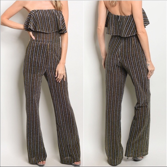Pants - Silver Gold Metallic Strapless Jumpsuit